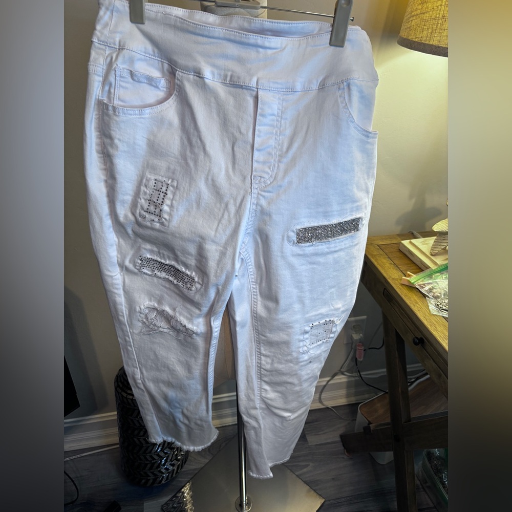 White Distressed Ankle Pants